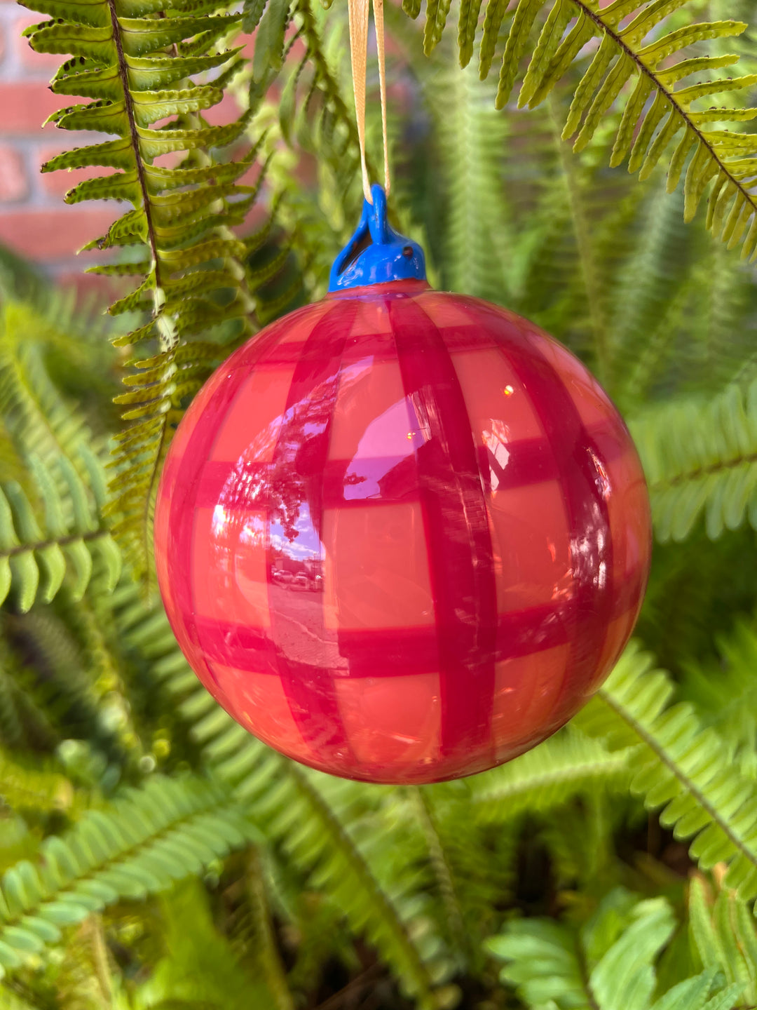 Large Gingham Bauble Ornament - Red