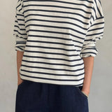 Marseille Boat Neck Top - Navy Stripe