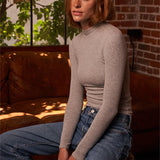 Lauryn Mock Neck Long Sleeve Tee - Heather Grey