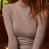 Lauryn Mock Neck Long Sleeve Tee - Heather Grey