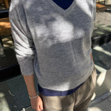 Matthew V-Neck Mohair Sweater - Ice Grey