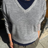 Matthew V-Neck Mohair Sweater - Ice Grey