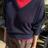 Matthew V-Neck Mohair Sweater - Navy