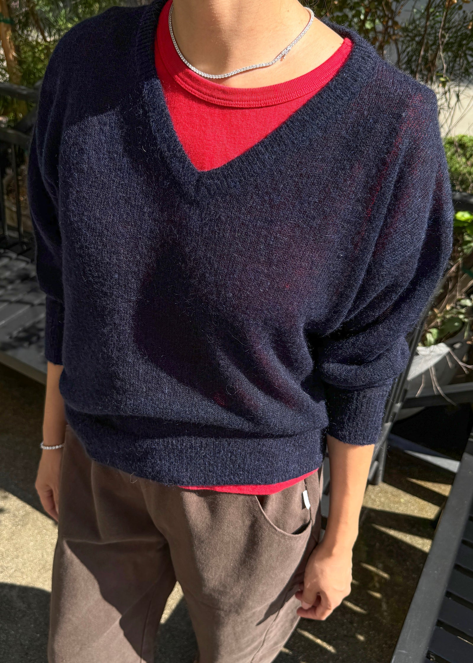 Matthew V-Neck Mohair Sweater - Navy