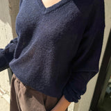 Matthew V-Neck Mohair Sweater - Navy