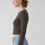 Striped Cotton Crop L/S Tee - Brown / Ivory