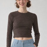 Striped Cotton Crop L/S Tee - Brown / Ivory
