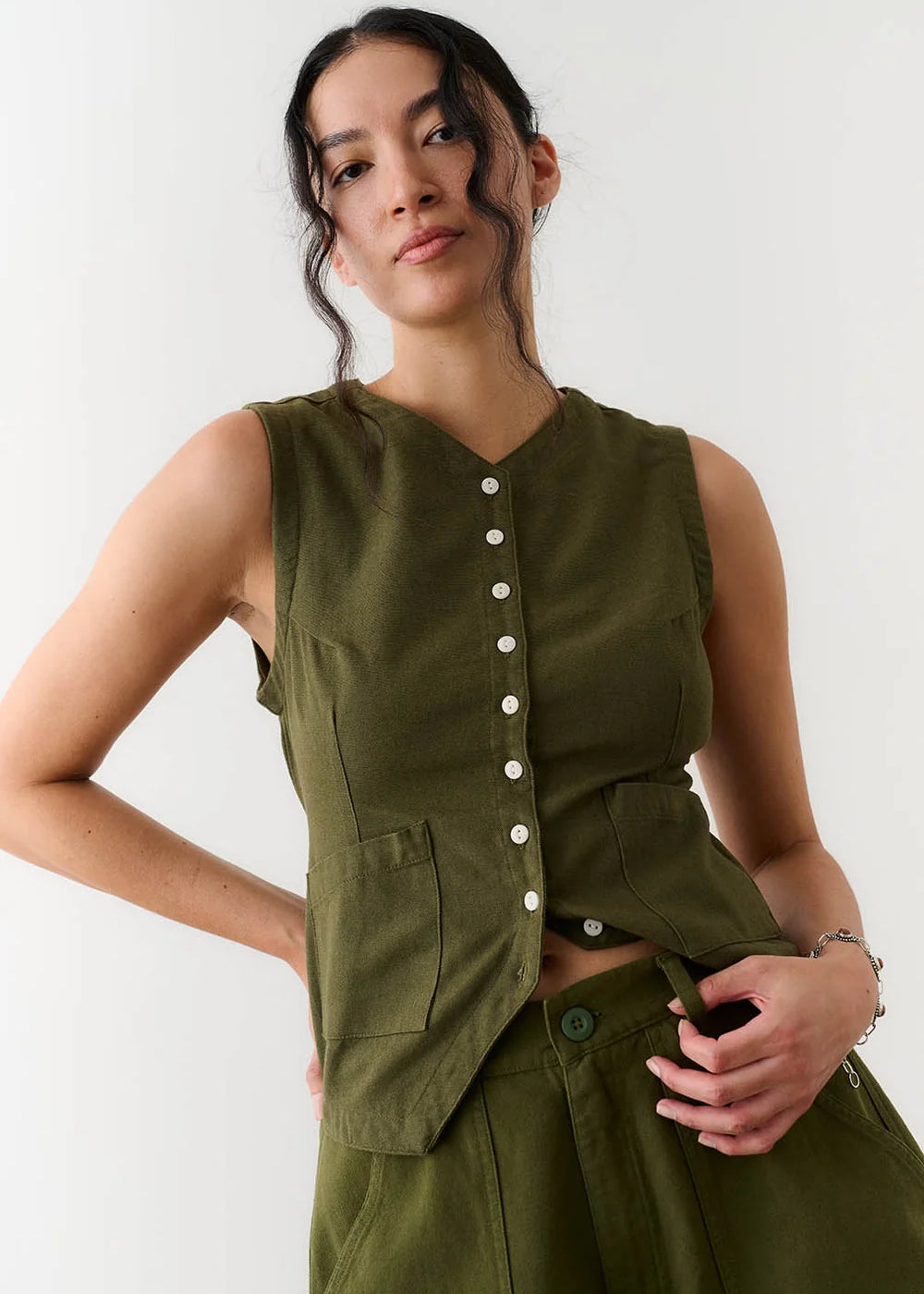 Flared Vest - Olive