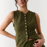 Flared Vest - Olive