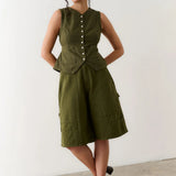 Flared Vest - Olive