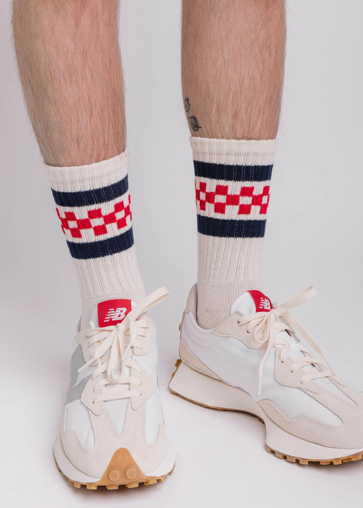 Retro Check Socks - Royal/ Red