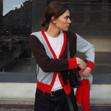 V Neck Cardigan - Red / Brown / Blue
