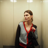 V Neck Cardigan - Red / Brown / Blue