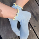 Petite Ruffle Modal Sock - Baby Blue / Butter