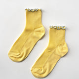 Petite Ruffle Modal Sock - Butter / Baby Blue