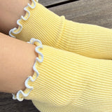 Petite Ruffle Modal Sock - Butter / Baby Blue