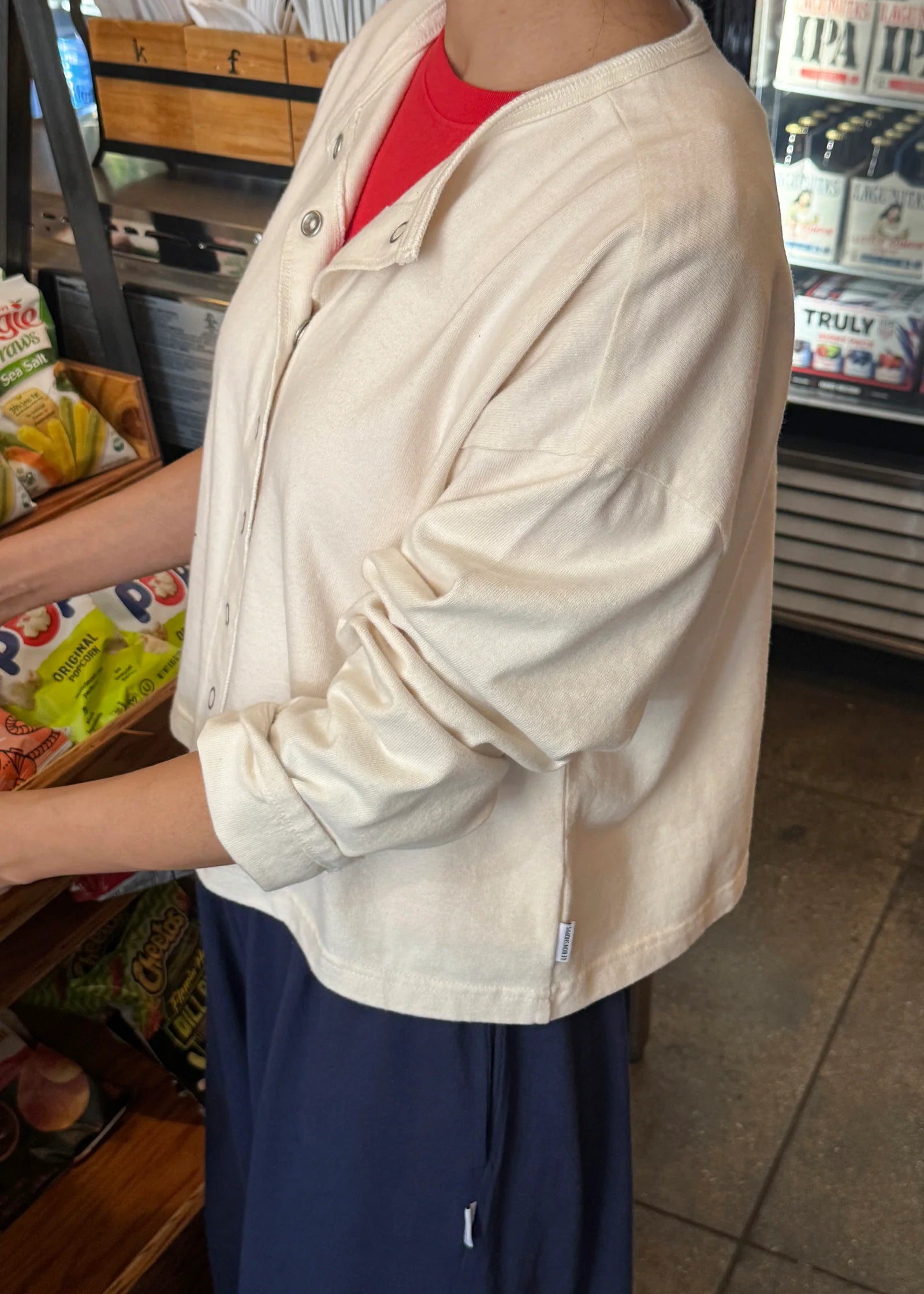 Soft Jersey Snap Cardigan - Naturel