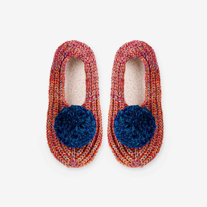 Super Mix Pom Knit Slippers - Red Multi