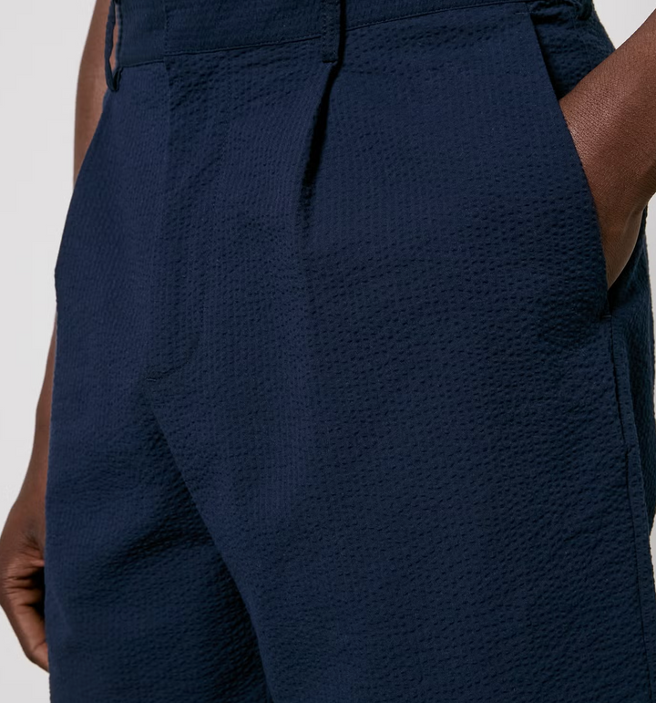 Linen Pleat Shorts - Seersucker Navy