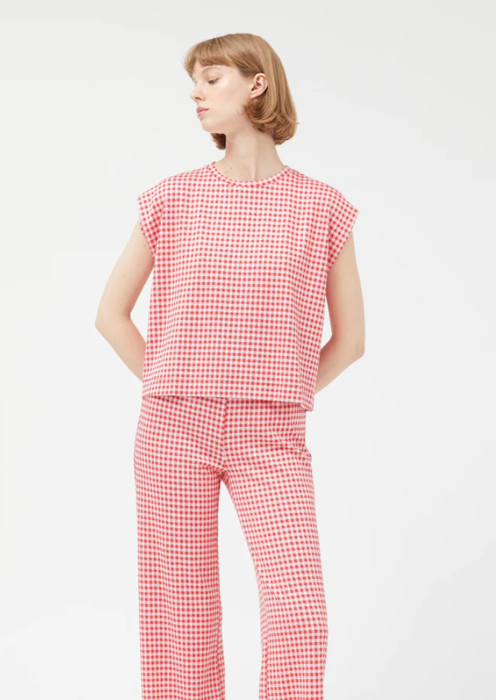 Gingham Sleeveless Top - Red
