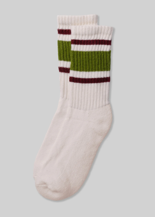 Retro Stripe Crew Socks - Chive / Berry