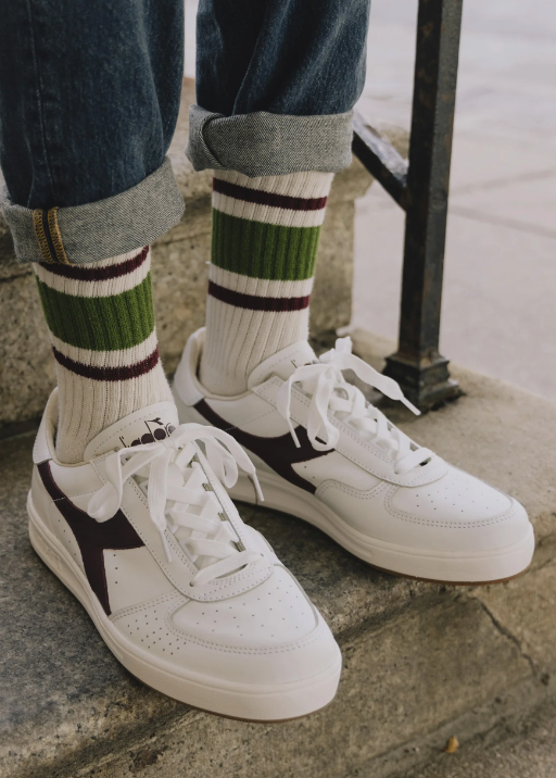 Retro Stripe Crew Socks - Chive / Berry