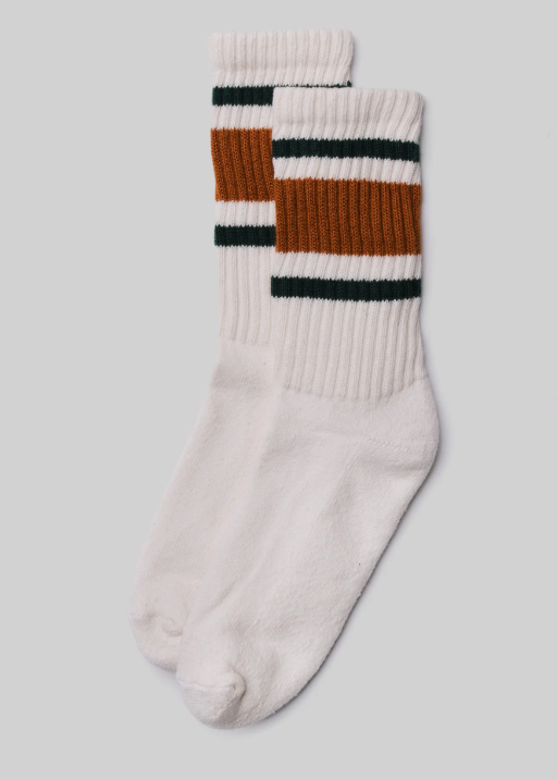 Retro Stripe Crew Socks - Texas Orange / Hunter