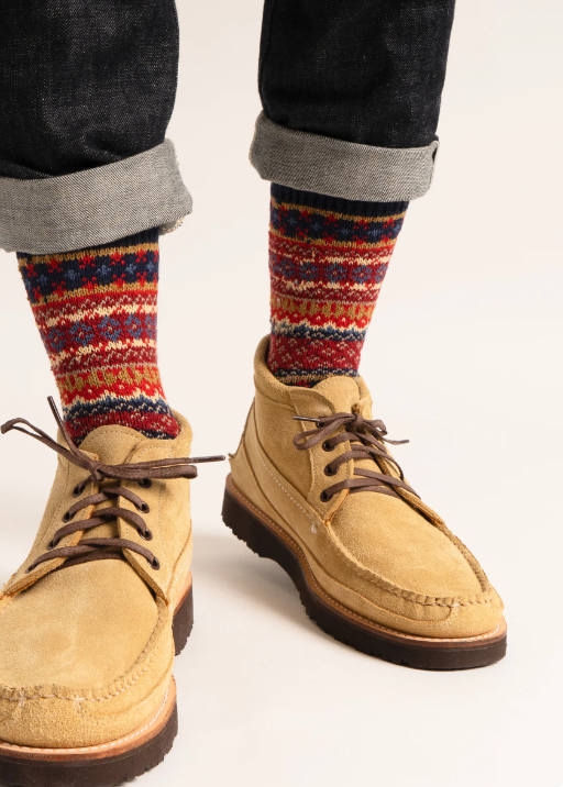 Cotton Fair Isle Crew Socks - Dark Navy