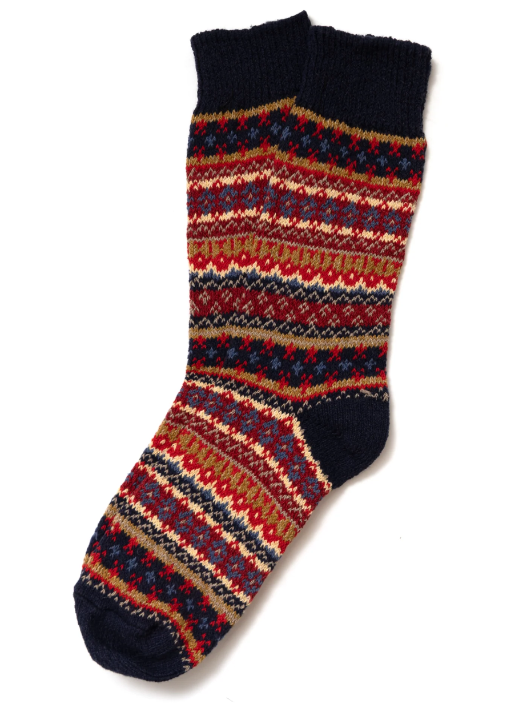 Cotton Fair Isle Crew Socks - Dark Navy