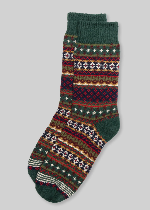 Cotton Fair Isle Crew Socks - Mistletoe