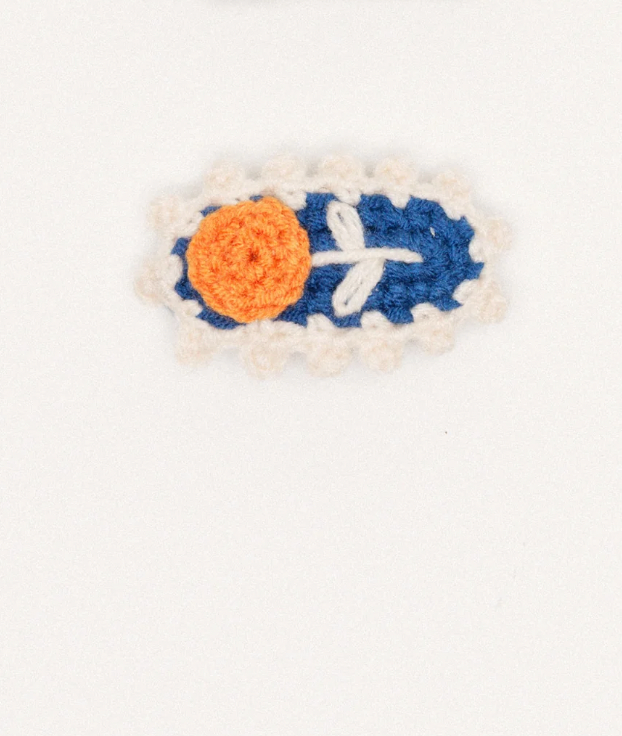 Crochet Hair Clip - Orange / Blue Floral