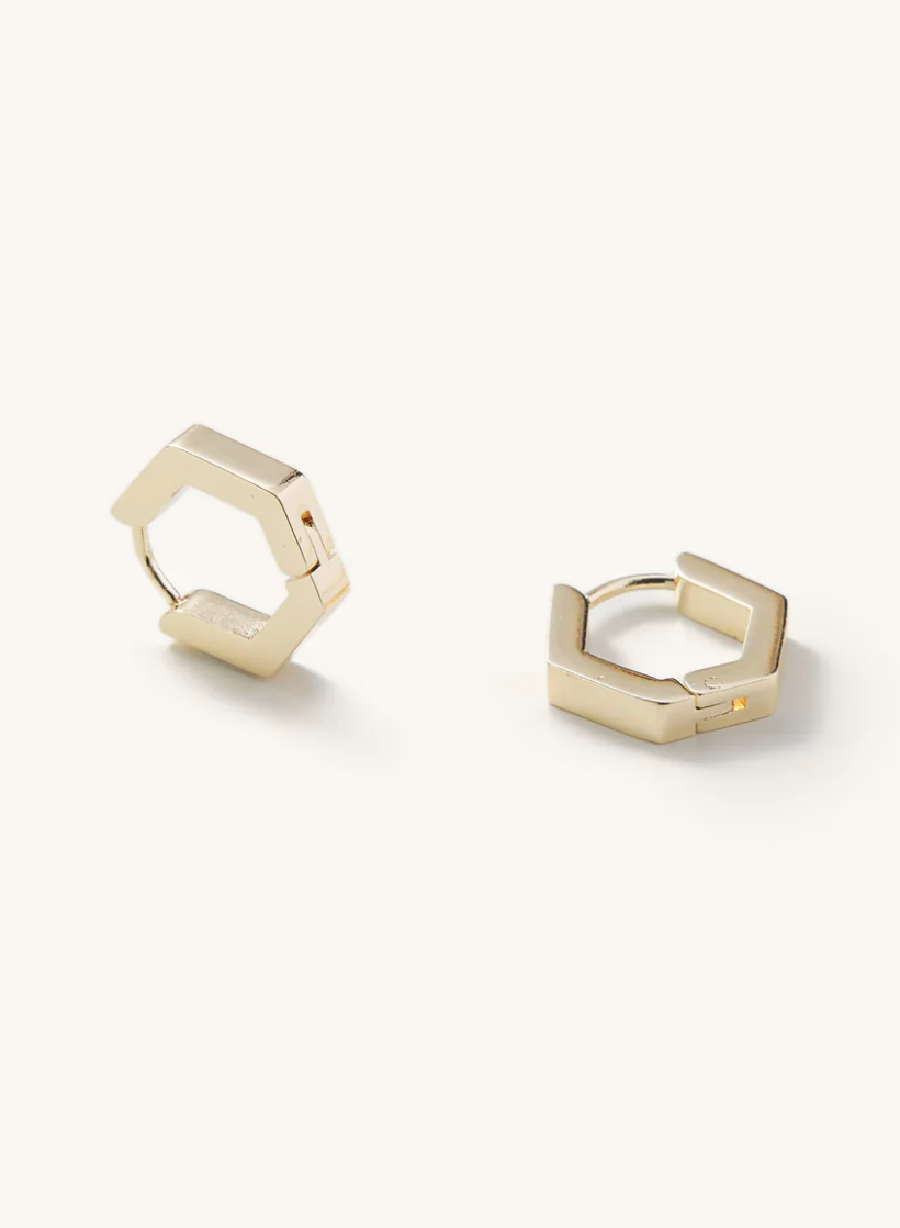 Roxy Hexagon Huggie Earrings - Gold