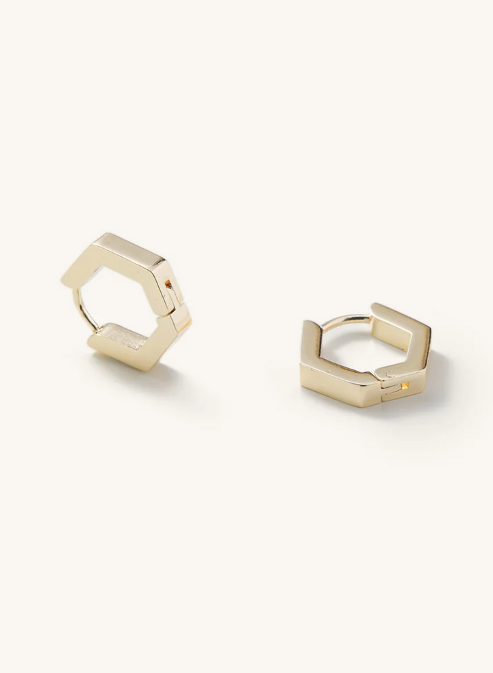 Roxy Hexagon Huggie Earrings - Gold