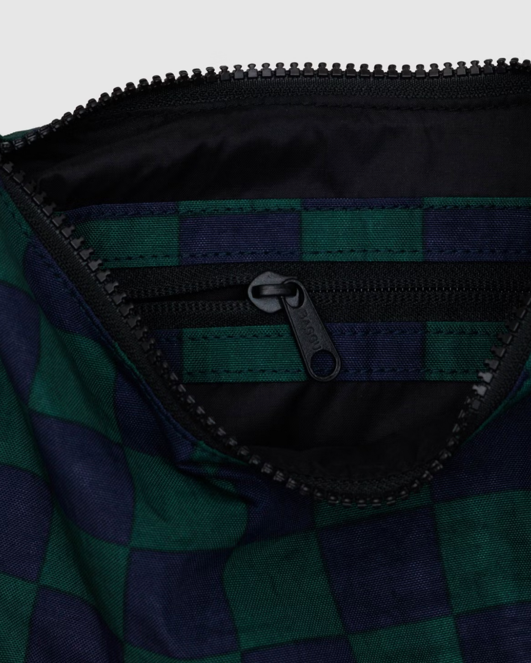 Small Nylon Crescent Bag - Navy + Green Check