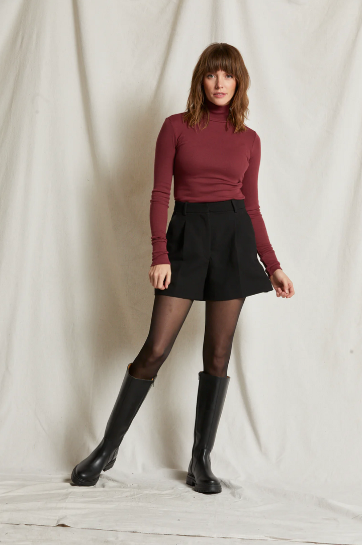 Hayden Rib Turtle Neck - Cranberry