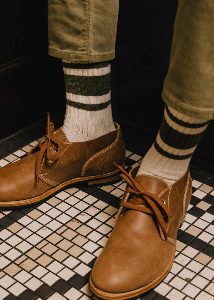 Mono Stripe Socks - Olive Heather