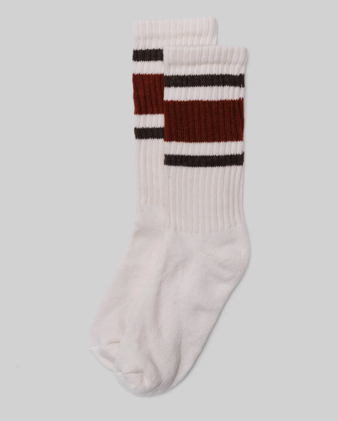 Retro Stripe Crew Socks - Rust / Brown Heather