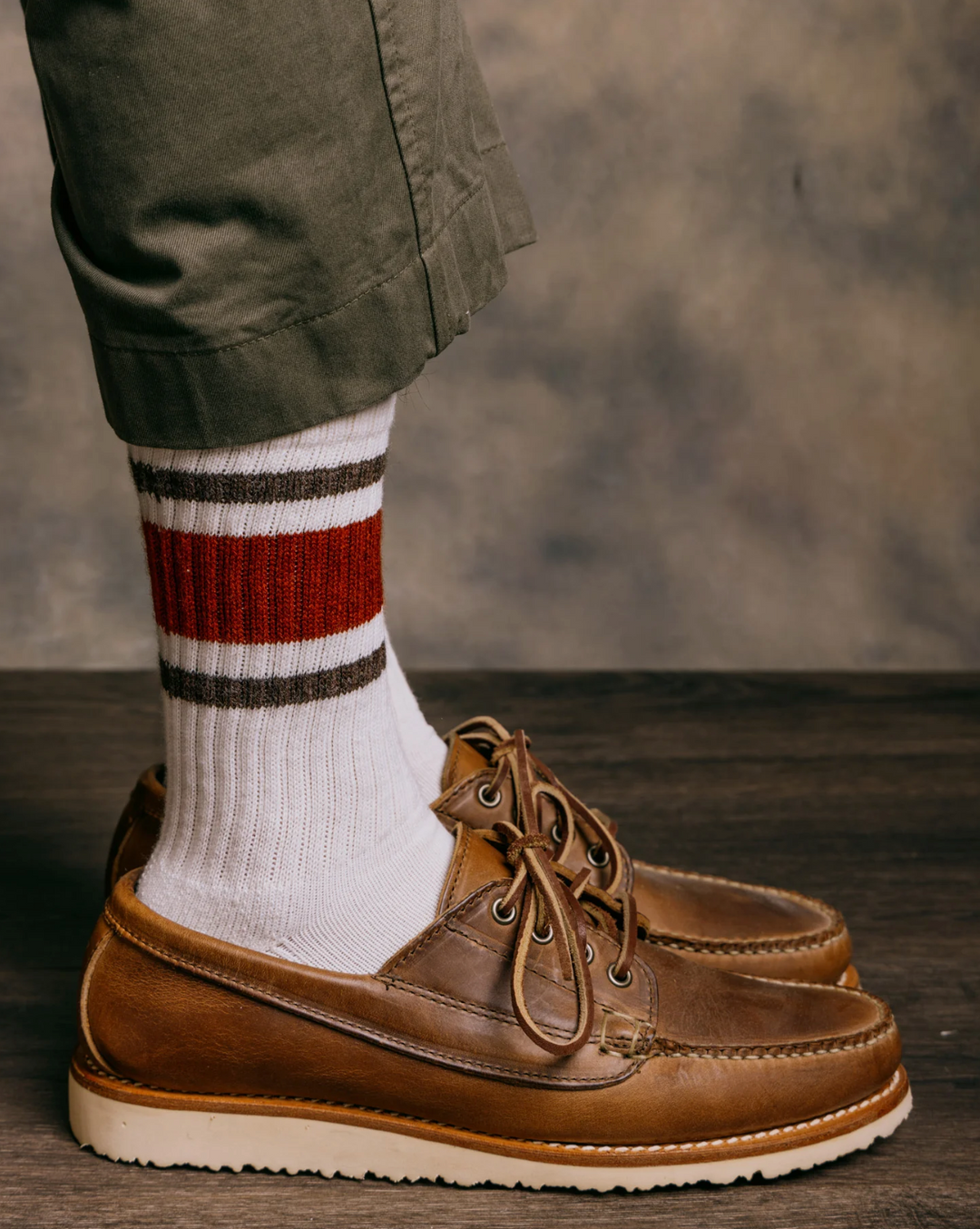 Retro Stripe Crew Socks - Rust / Brown Heather