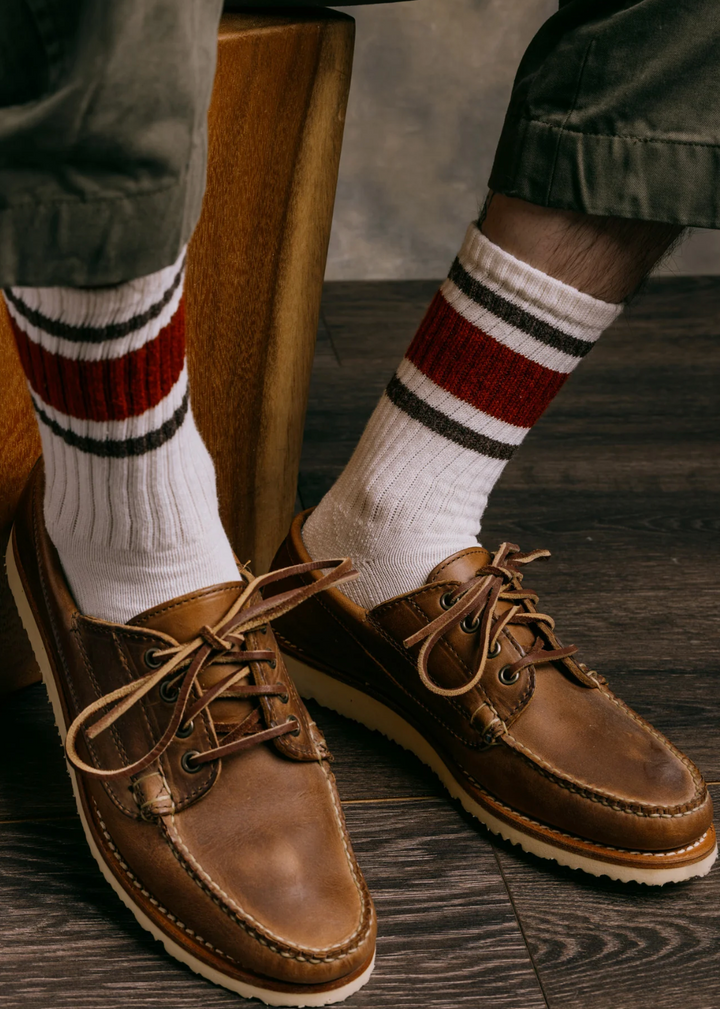 Retro Stripe Crew Socks - Rust / Brown Heather