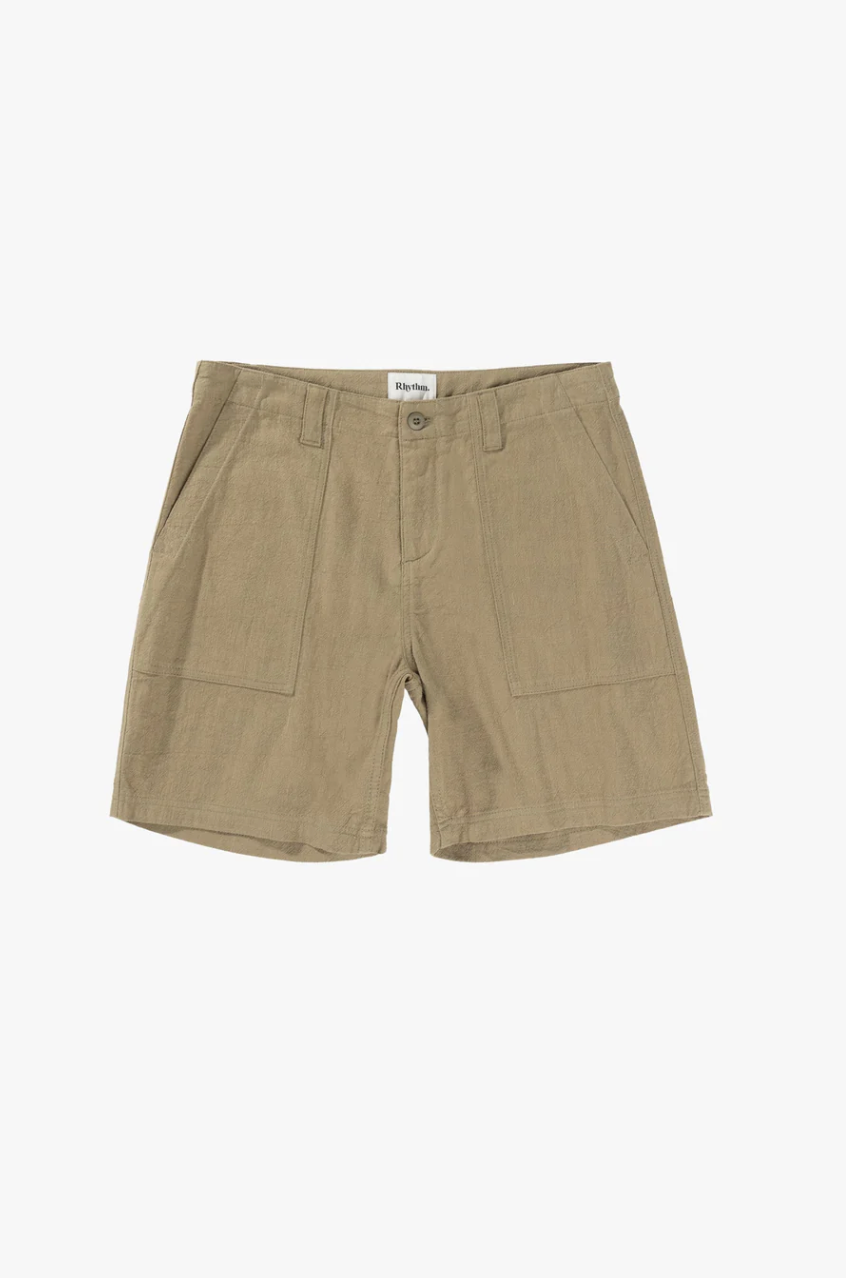 Worn Path Textured Linen Shorts - Olive