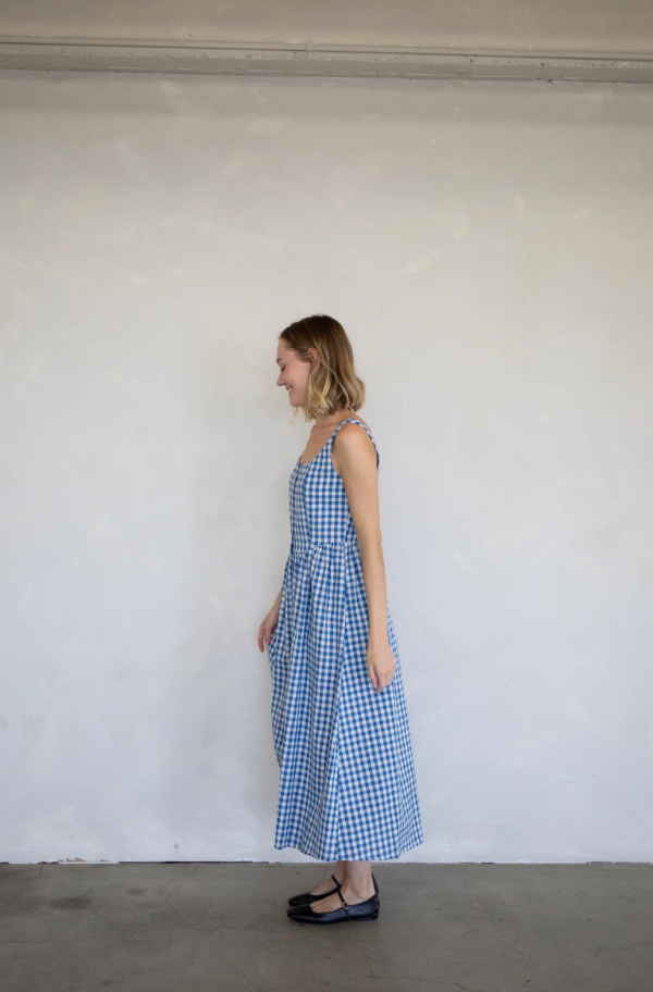 Gingham Button Down Dress - Blue