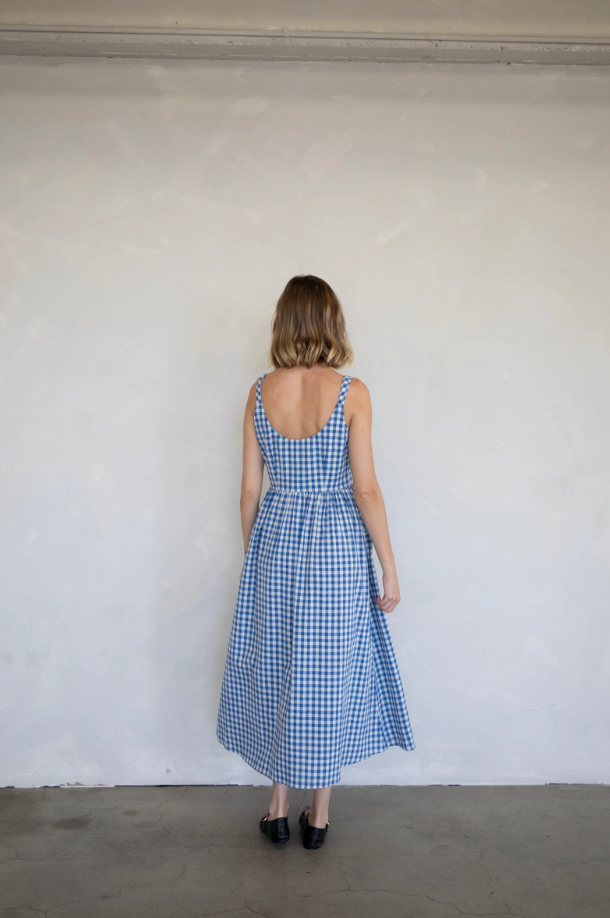 Gingham Button Down Dress - Blue