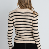 Highline Stripe L/S Knit Top - Vintage White
