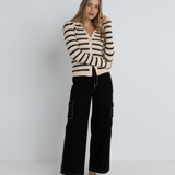 Highline Stripe L/S Knit Top - Vintage White