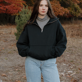 Terry Half Zip Fleece Sweatshirt - Black