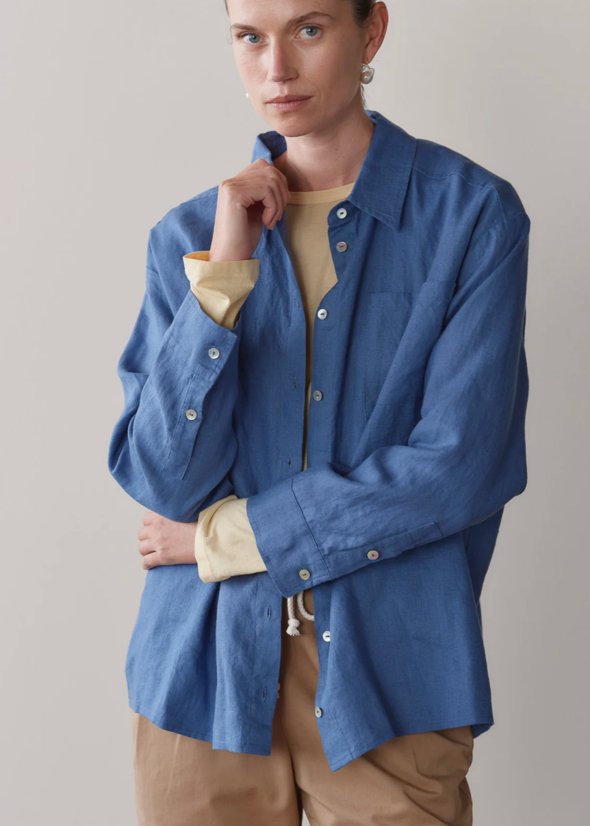 Linen Relaxed Shirt - Lapis