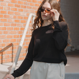 Semi Sheer Knit Top - Black