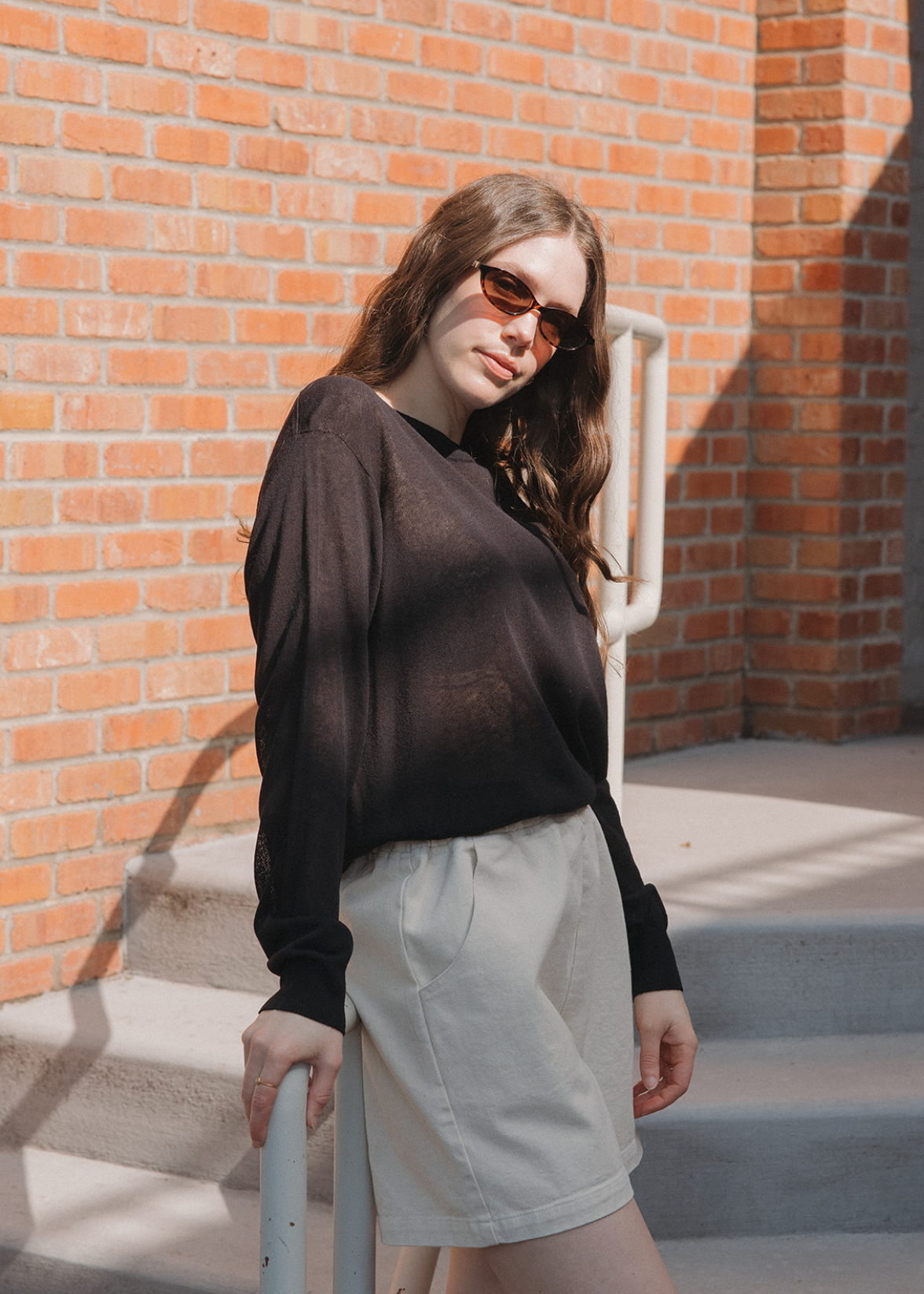 Semi Sheer Knit Top - Black