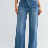 Cargo Pocket Wide Leg Jeans - Medium Denim