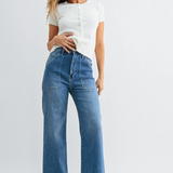 Cargo Pocket Wide Leg Jeans - Medium Denim
